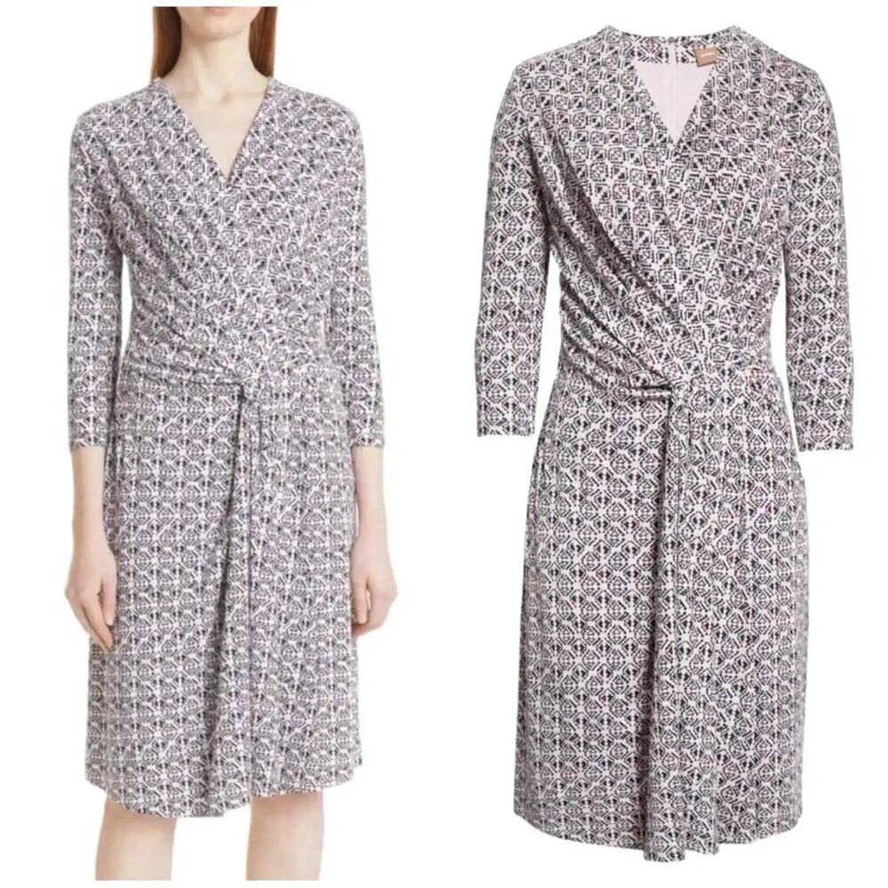 Hugo Boss NWT Exandria Geometric Print Wrap Front Dress Size S 3/4 Sleeve (b24)